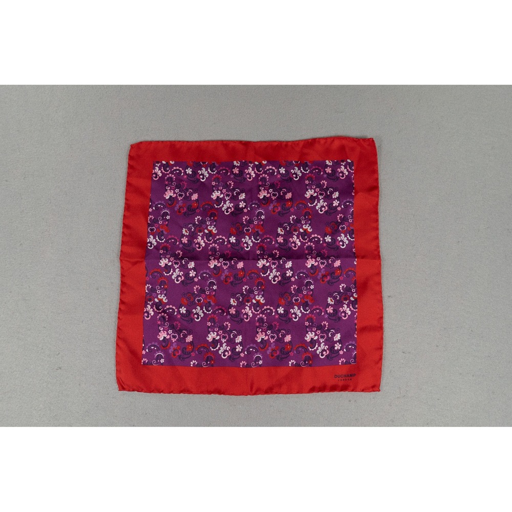 Duchamp London Mens Pocket Square Floral Paisley Purple Red Border One Size